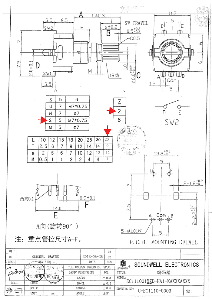 EC11帶開(kāi)關(guān)編碼器規(guī)格書(shū)